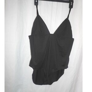 Majorelle Black V-Neck Bodysuit Adjustable Spaghetti Straps Stretch Knit XL